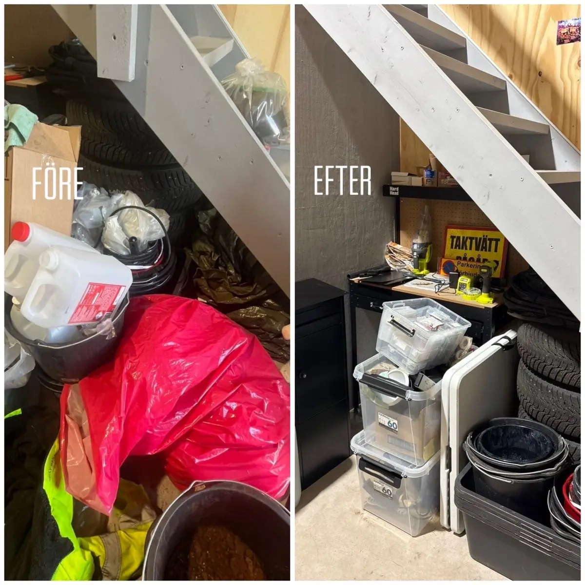 Före och efter — Förrådet under trappan